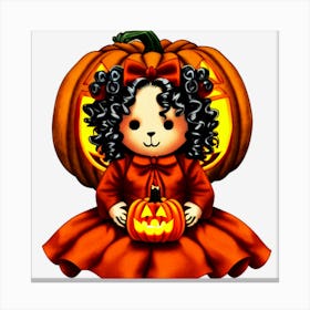 Halloween Girl With PumpkinTeddy Canvas Print