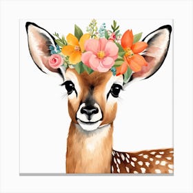 Floral Baby Antelope Nursery Illustration (2) Canvas Print