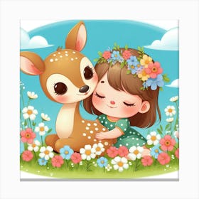 Little Girl And Deer 1 Canvas Print