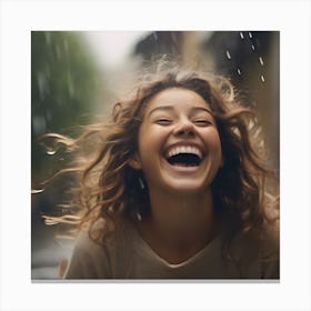 Happy Girl In Rain Canvas Print