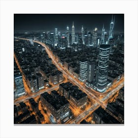 Aerial View Of City At Night Canvas Print