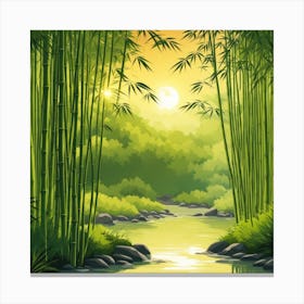 A Stream In A Bamboo Forest At Sun Rise Square Composition 194 Canvas Print