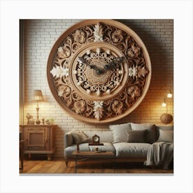 Carved Wooden Wall Clock Canvas Print