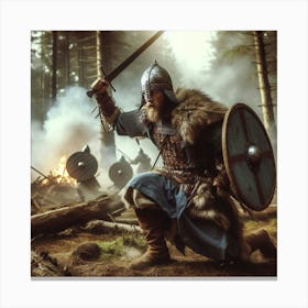 Viking Warrior In The Forest Canvas Print