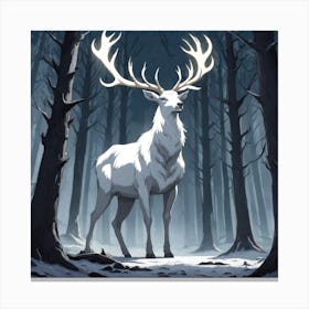 A White Stag In A Fog Forest In Minimalist Style Square Composition 24 Canvas Print