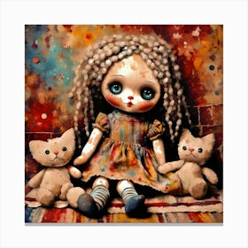 Doll And Her Teddy Bears Canvas Print
