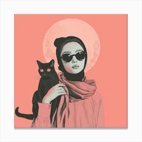 Confident Woman With Cat Canvas Print