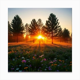 Sunrise In A Field Canvas Print