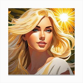 Girl With Long Blonde Hair in Sun, golden, gorgeous  Canvas Print