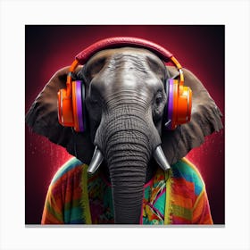 Elephant With Headphones Canvas Print