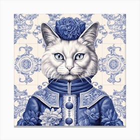 Royal Cats Delft Tile Illustration 2 Canvas Print