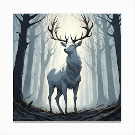 A White Stag In A Fog Forest In Minimalist Style Square Composition 5 Canvas Print
