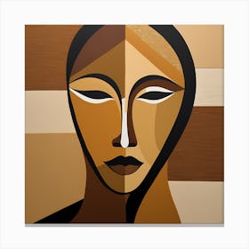 Patchwork Quilting Abstract Face Art with Earthly Tones, American folk quilting art, 1206 Canvas Print