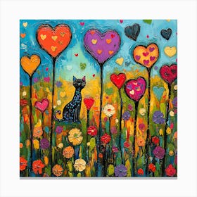 Abstract painting of a cat in a flower field 6 Canvas Print