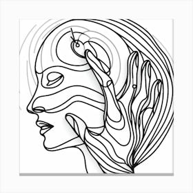 Surrealism Meets Bizarreness: A Single Line Drawing of a Clock and a Hand Canvas Print