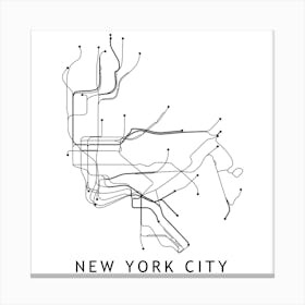New York City Subway White Map Square Canvas Print