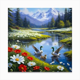 Ducks In The Stream 1 Canvas Print