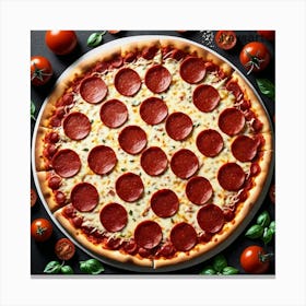 Pepperoni Pizza With Tomatoes Canvas Print