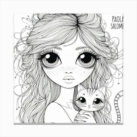 Girl With Cat 3 Canvas Print