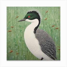 Ohara Koson Inspired Bird Painting Grebe 2 Square Canvas Print