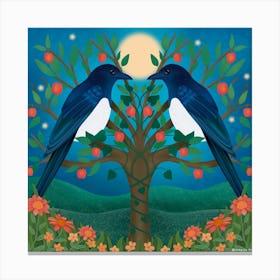 Magpies Under The Moon Square Canvas Print