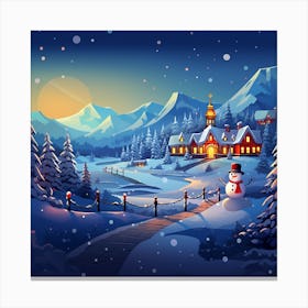 Winter Landscape With Snowman 1 Canvas Print