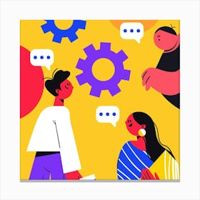 Illustration Of People Talking With Gears Canvas Print
