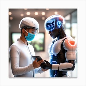 Robot And A Human In A Hospital Canvas Print