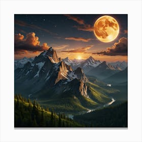 Full Moon Over Mountains Canvas Print