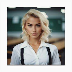 Portrait Of A Young Woman In A Classroom Canvas Print