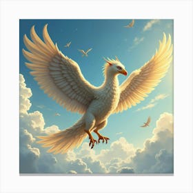 Griffin Soaring Through The Sky, Claws Glowing Golden 1 Canvas Print