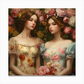 Shabby Floral Girls In The Style Of Realism (4) Canvas Print