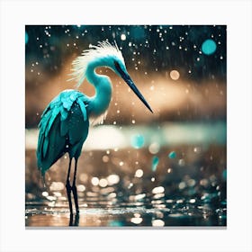 White Crested Wading Bird in the Sunlit Rain Canvas Print