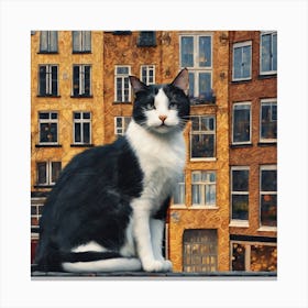 Painting Of Amsterdam With A Cat In The Style Of Gustav Klimt Canvas Print