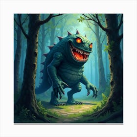 Monster In A Surreal Watercolor Dark Forest 1 Canvas Print