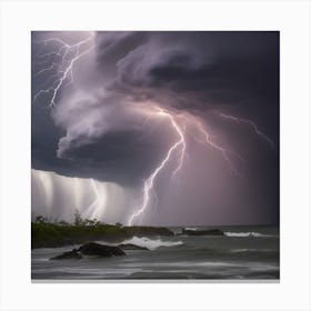 Lightning Over The Ocean 7 Canvas Print