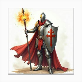 Noble Paladin With A Glowing Shield, Watercolor Art 1 Canvas Print