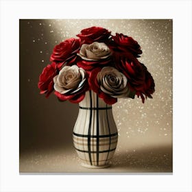 Red Roses In A Plaid Vase 1 Canvas Print