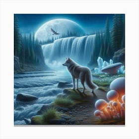 Wolf on the Mushroom Crystal Riverbank Canvas Print
