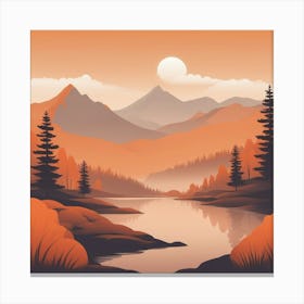 Misty mountains background in orange tone 71 Canvas Print