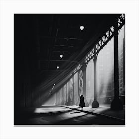 Woman Walking Under A Bridge Canvas Print