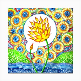 Bright Yellow Lotus Flower In Pond Abstract Dot Art Canvas Print