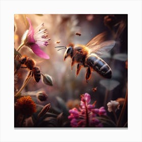 Bees And Flowers 1 Canvas Print