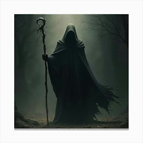 A Mysterious Figure Cloaked In Shadows Holding A Staff 1 Canvas Print