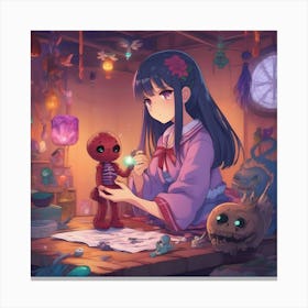 Anime Girl With A Stuffed Animal Canvas Print