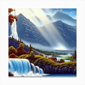 Waterfall in the mountains with stunning nature 2 Canvas Print