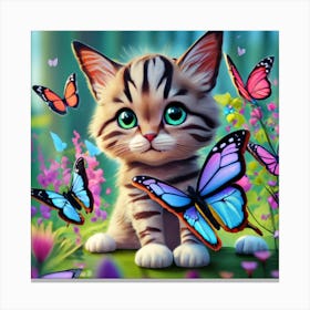 Cute Kitten With Butterflies Canvas Print