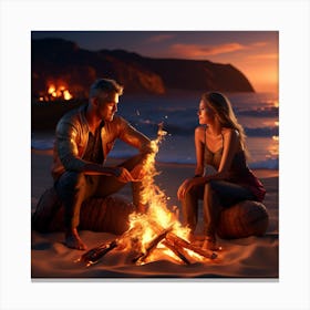 Couple By The Fire Canvas Print