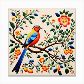 Hungarian Kalocsa Embroidery, Bird On a Branch, folk art, 159 Canvas Print