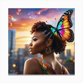 Woman With A Butterfly On Her Head Canvas Print